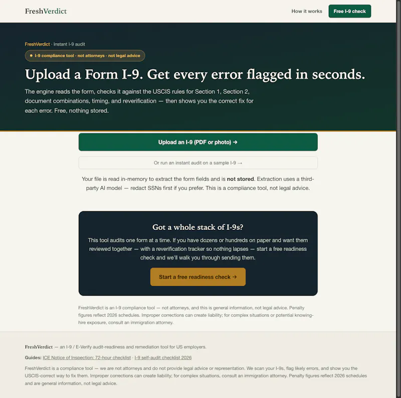 FreshVerdict — Instant I-9 Audit screenshot 1