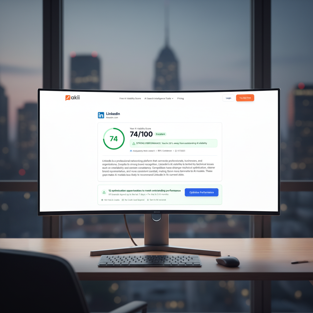 Akii AI Visibility Score - Main screenshot showing features and interface