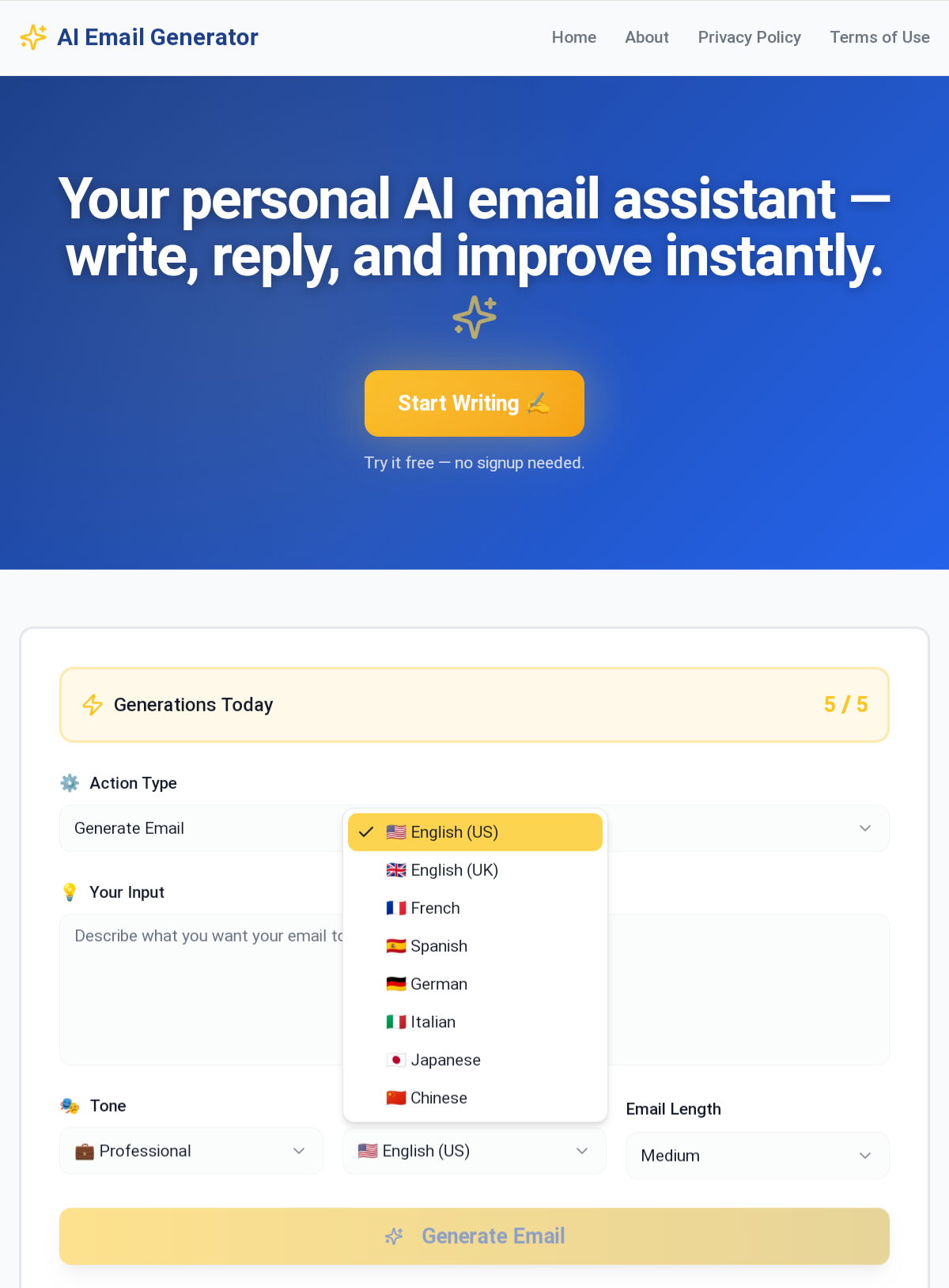 Ai Email Generator - Screenshot 3 preview
