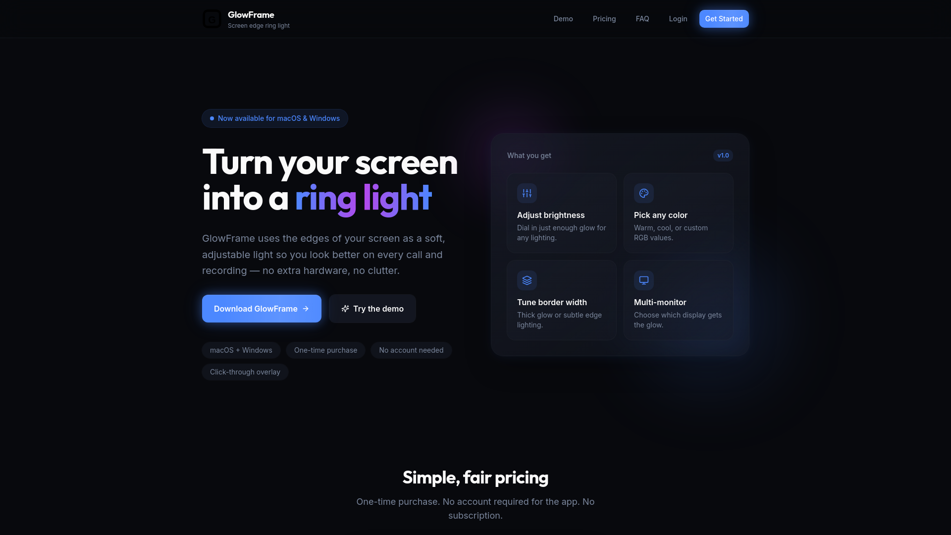 GlowFrame - Screenshot 2 showing product features and functionality