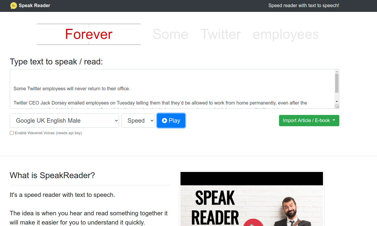 Speak Reader - Free speed reader with text to speech ...
