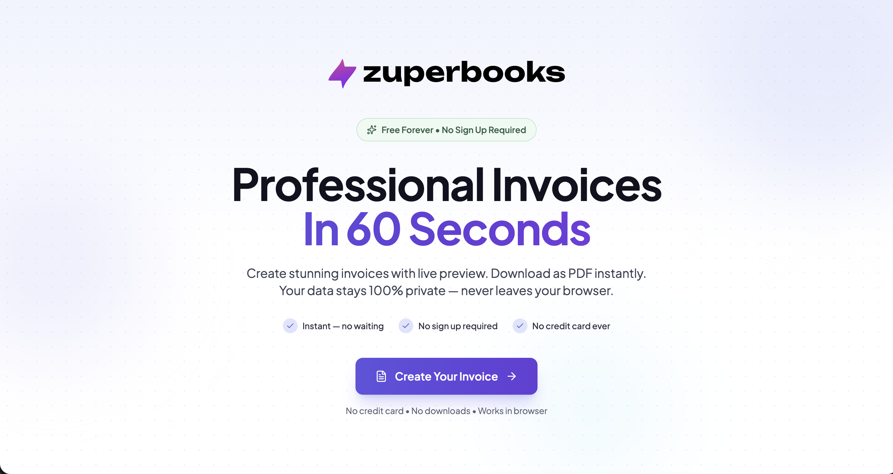 ZuperBooks Invoice - Main product screenshot demonstrating key features and user interface