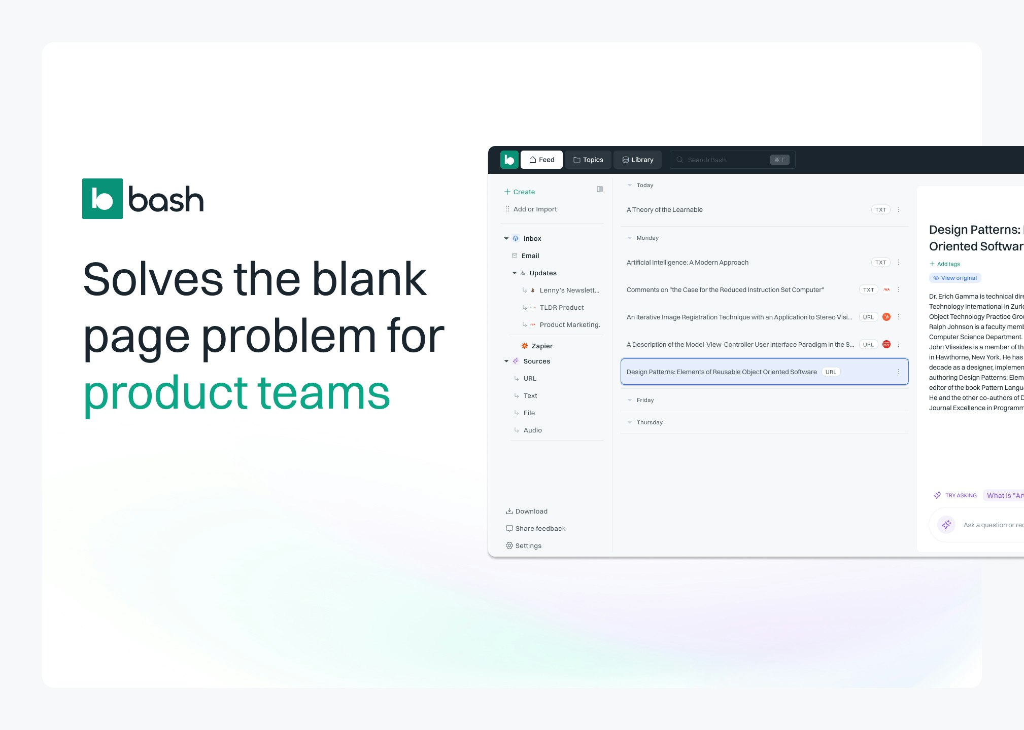 startuptile Bash-Solves the blank page problem for product teams