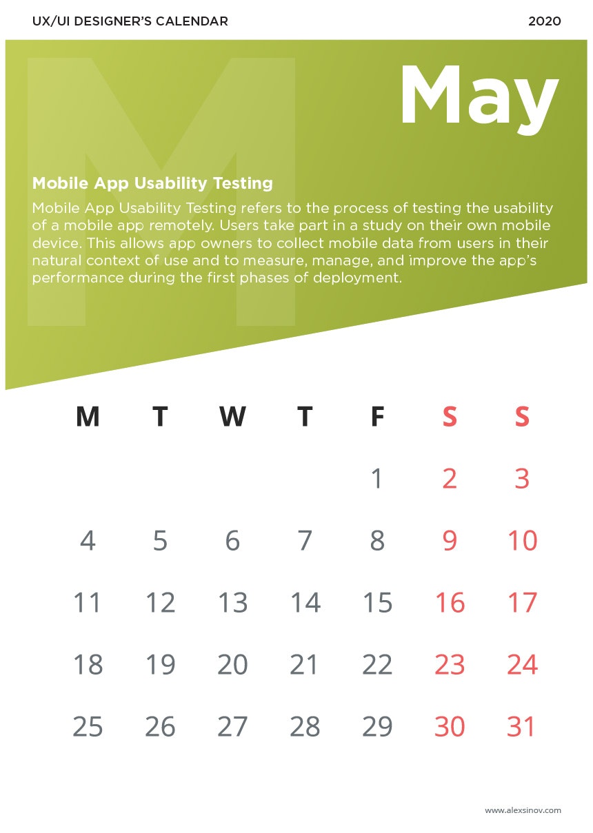 UX/UI Designer's 2020 Calendar gallery image