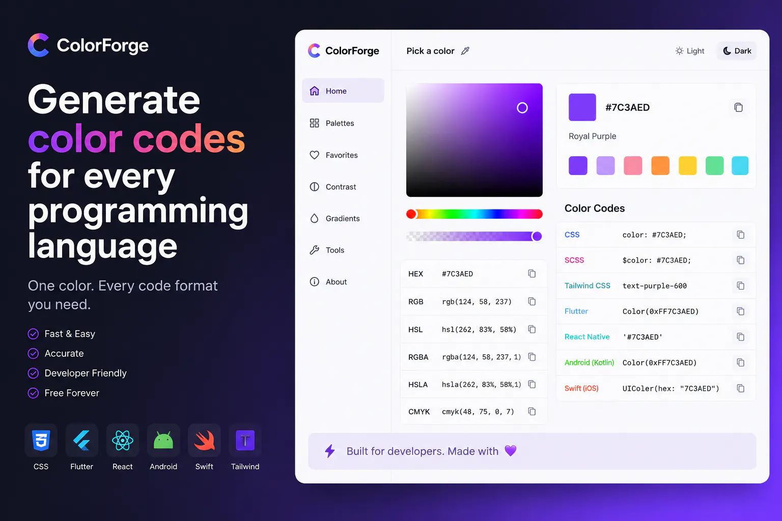 ColorForge - Every Color Format & Accessibility Number