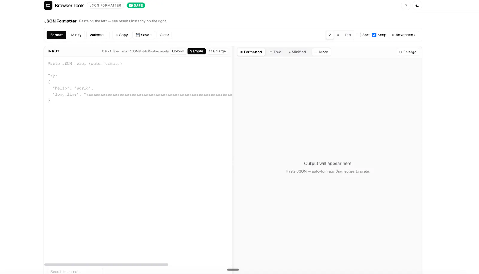 JSON Formatter - Browser Tools screenshot 1