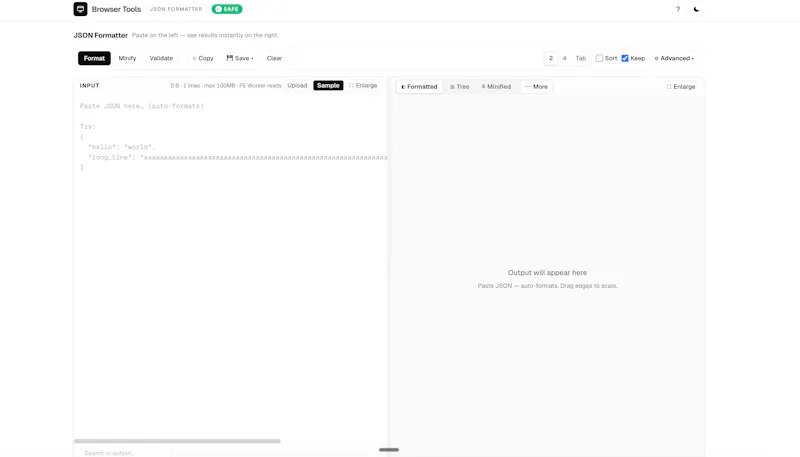 JSON Formatter - Browser Tools screenshot 1