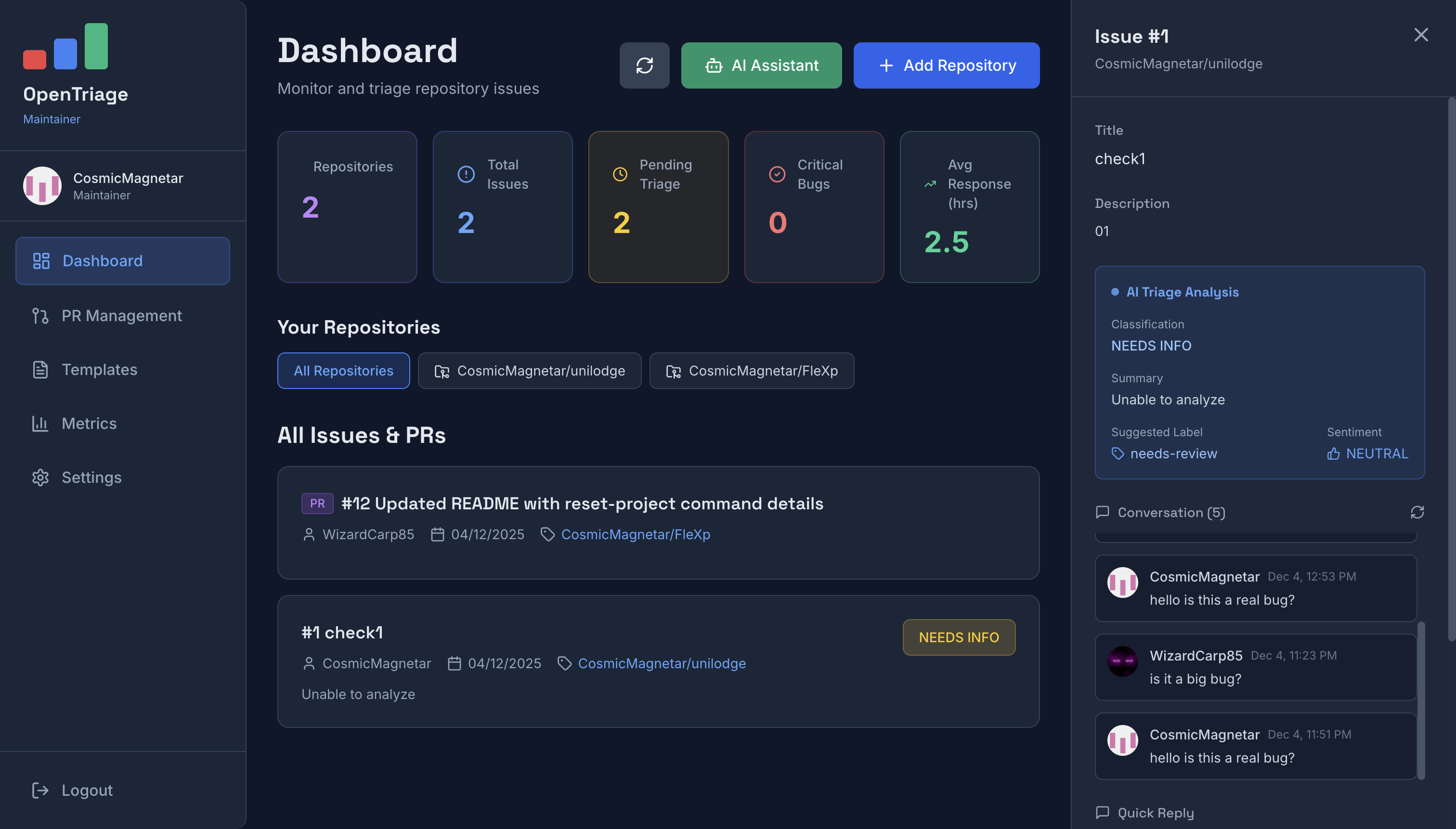 OpenTriage - Screenshot 2 showing product features and functionality