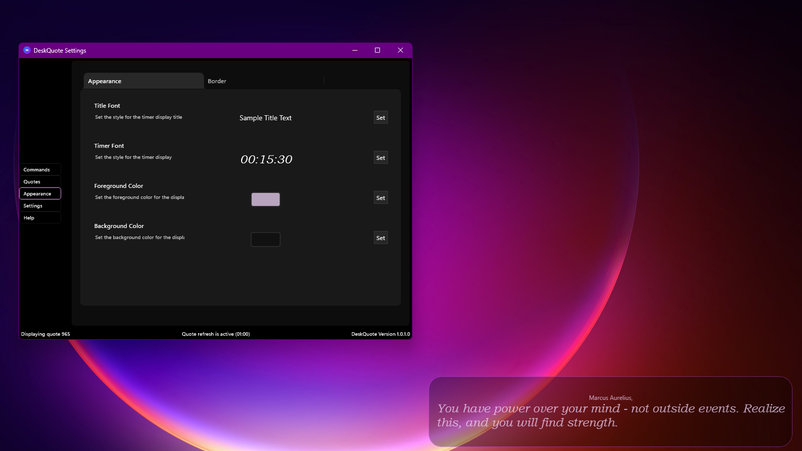 DeskQuote - Main screenshot showing features and interface