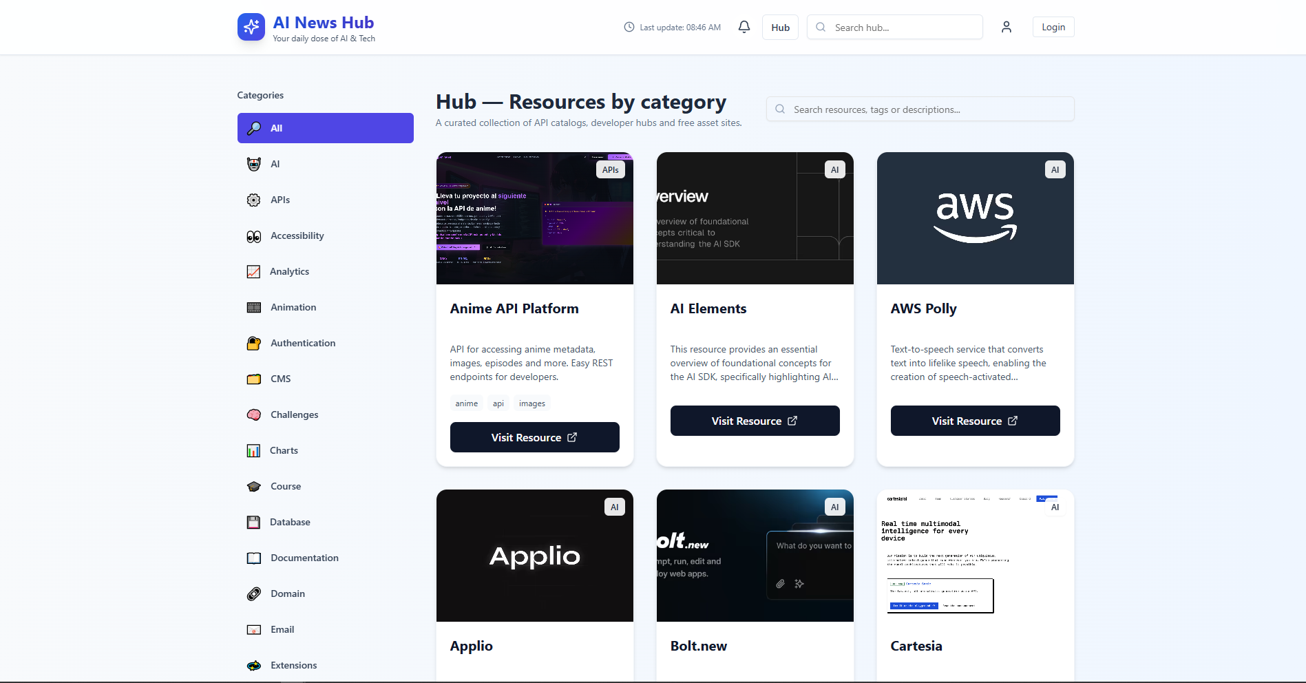 AI NEWS HUB - Main product screenshot demonstrating key features and user interface