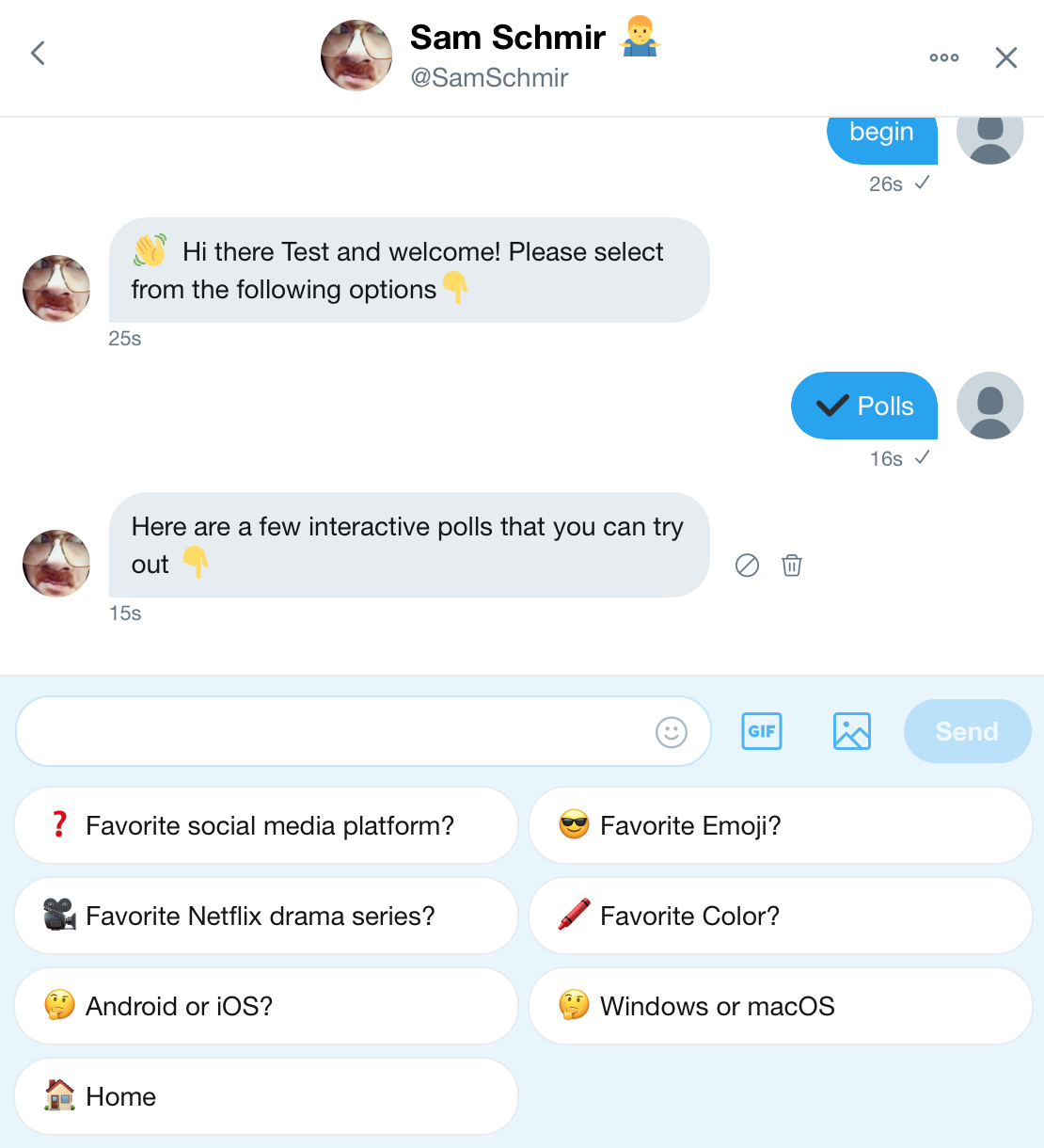 Interactive Twitter Direct Message Bot gallery image