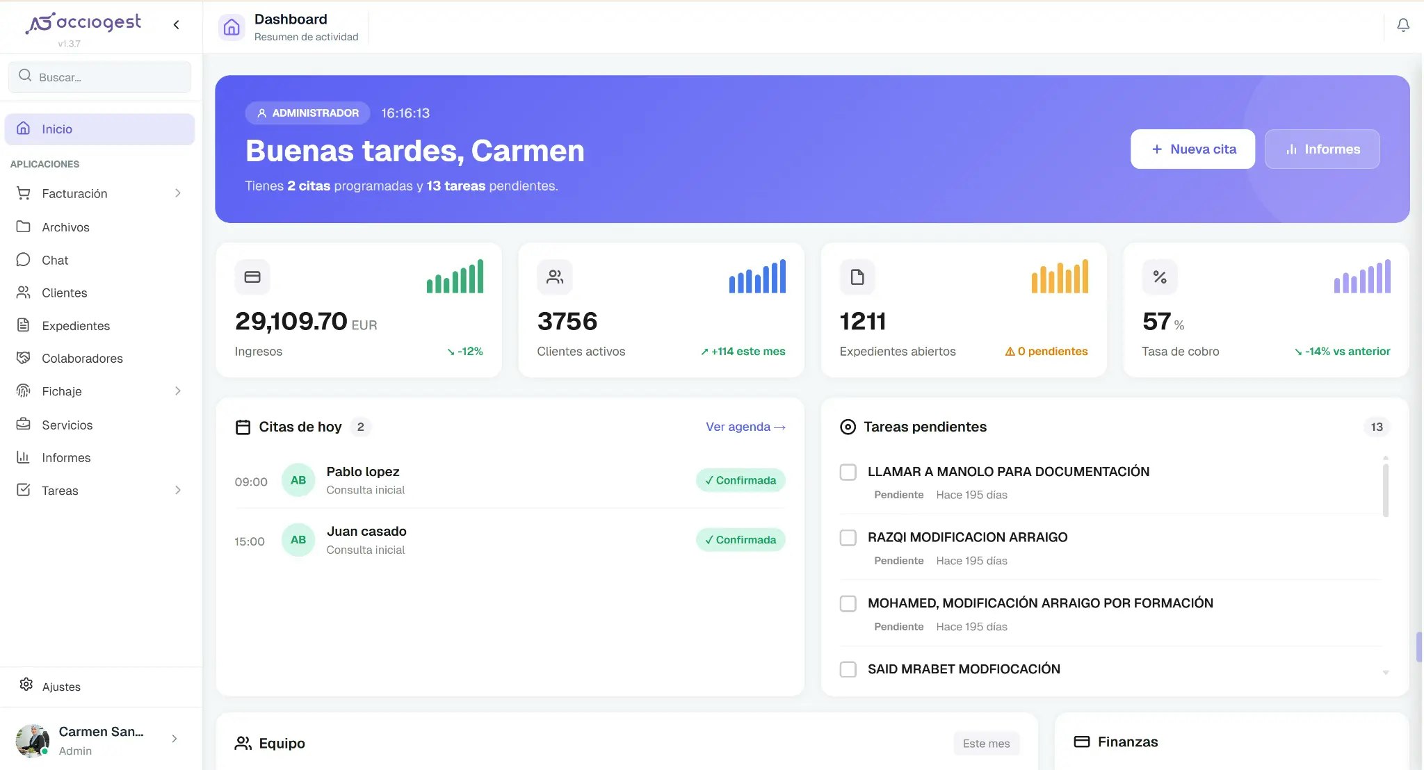 AccioGest - Main product screenshot demonstrating key features and user interface
