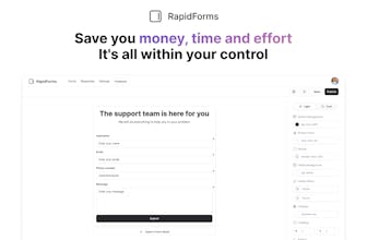 RapidFormsのユーザーインターフェースのスクリーンショットで、コーディングなしでカスタムフォームを作成する直感的なデザインを表示しています。