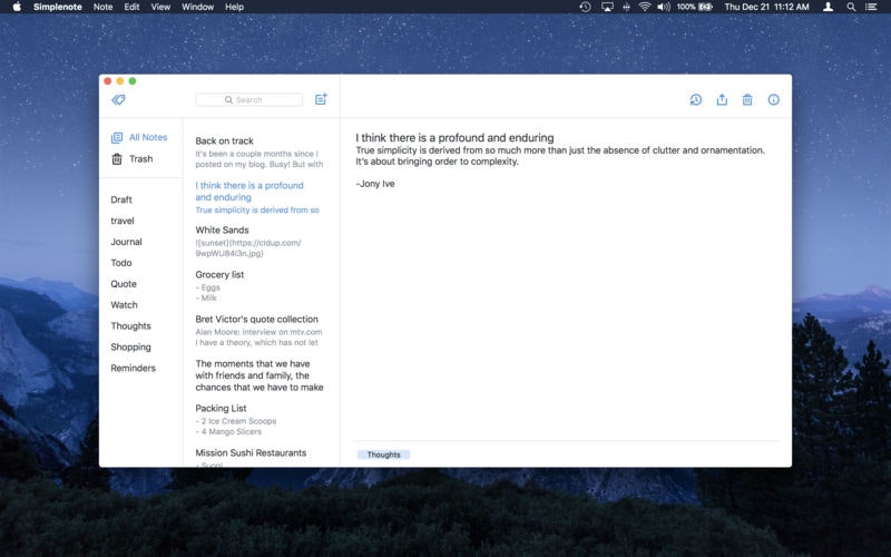 Simplenote 1.2.0 for Mac gallery image
