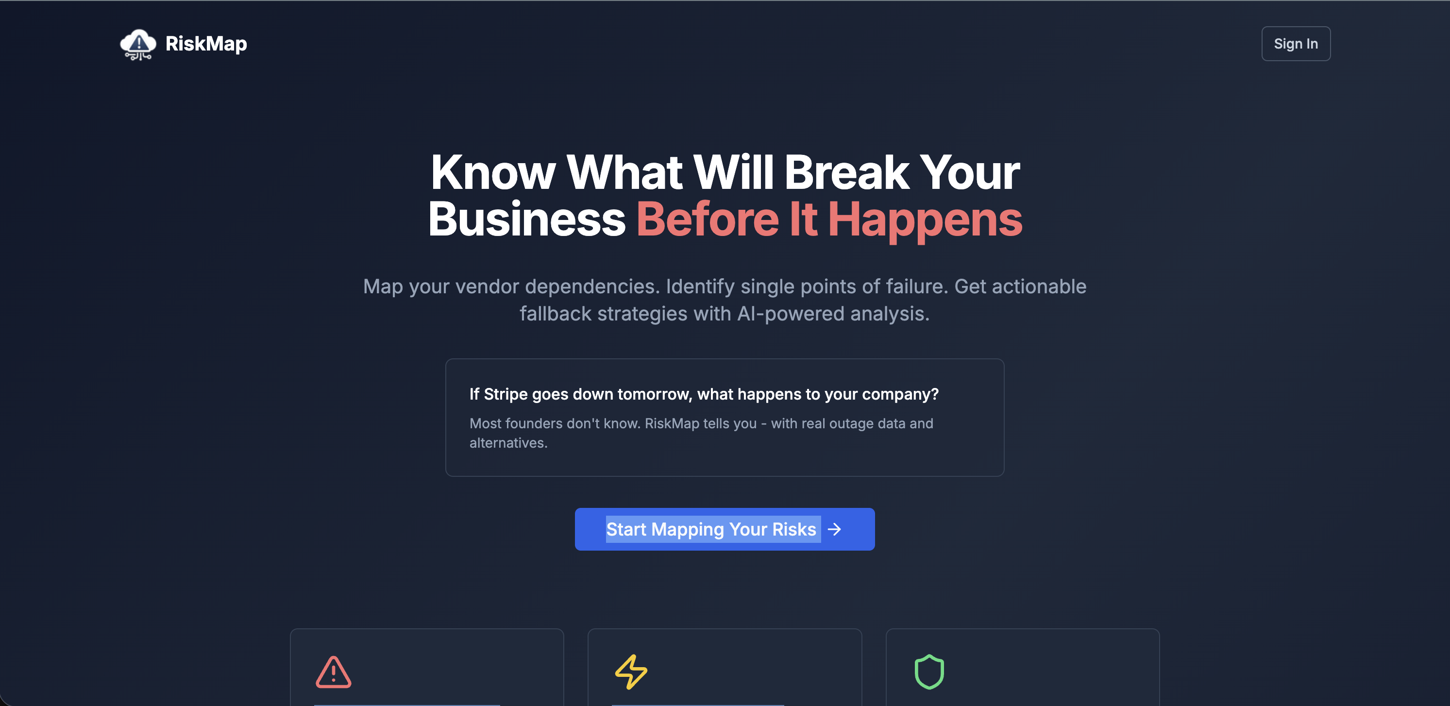 RiskMap - Main product screenshot demonstrating key features and user interface
