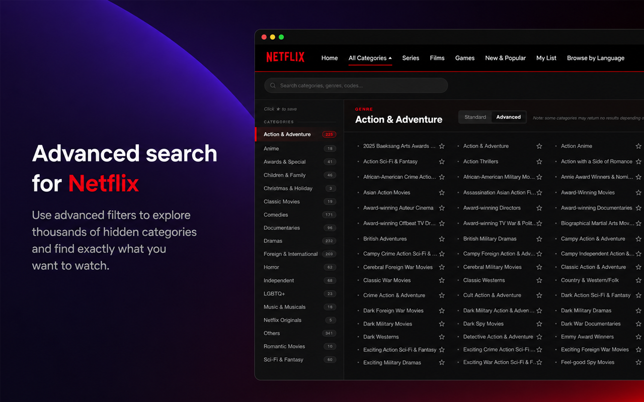 Netflix Categories Chrome Extension gallery image