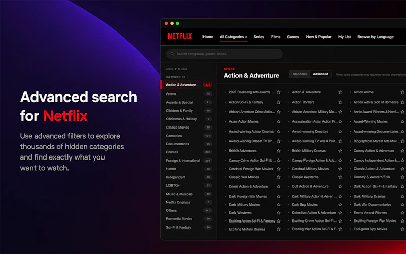 Netflix Categories Chrome Extension screenshot 4