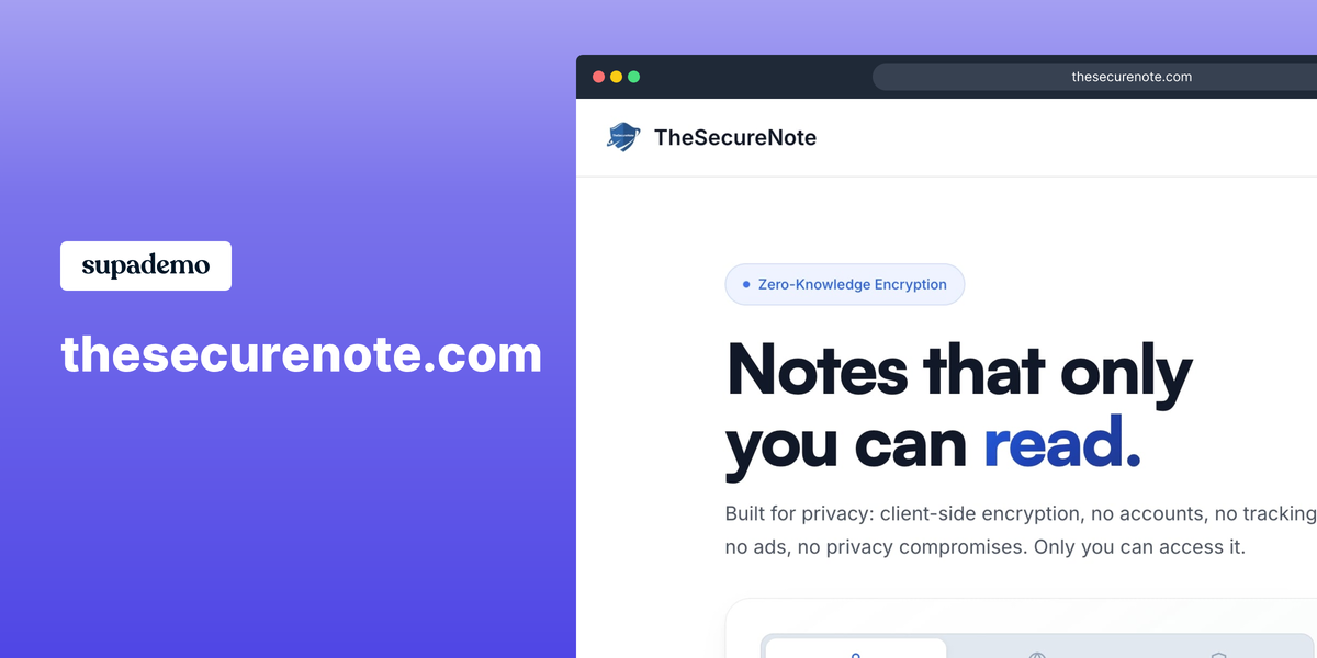 The Secure Note - Main product screenshot demonstrating key features and user interface
