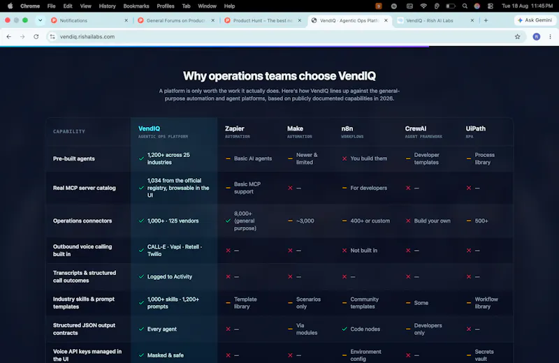 VendIQ · Agentic Ops Platform screenshot 1