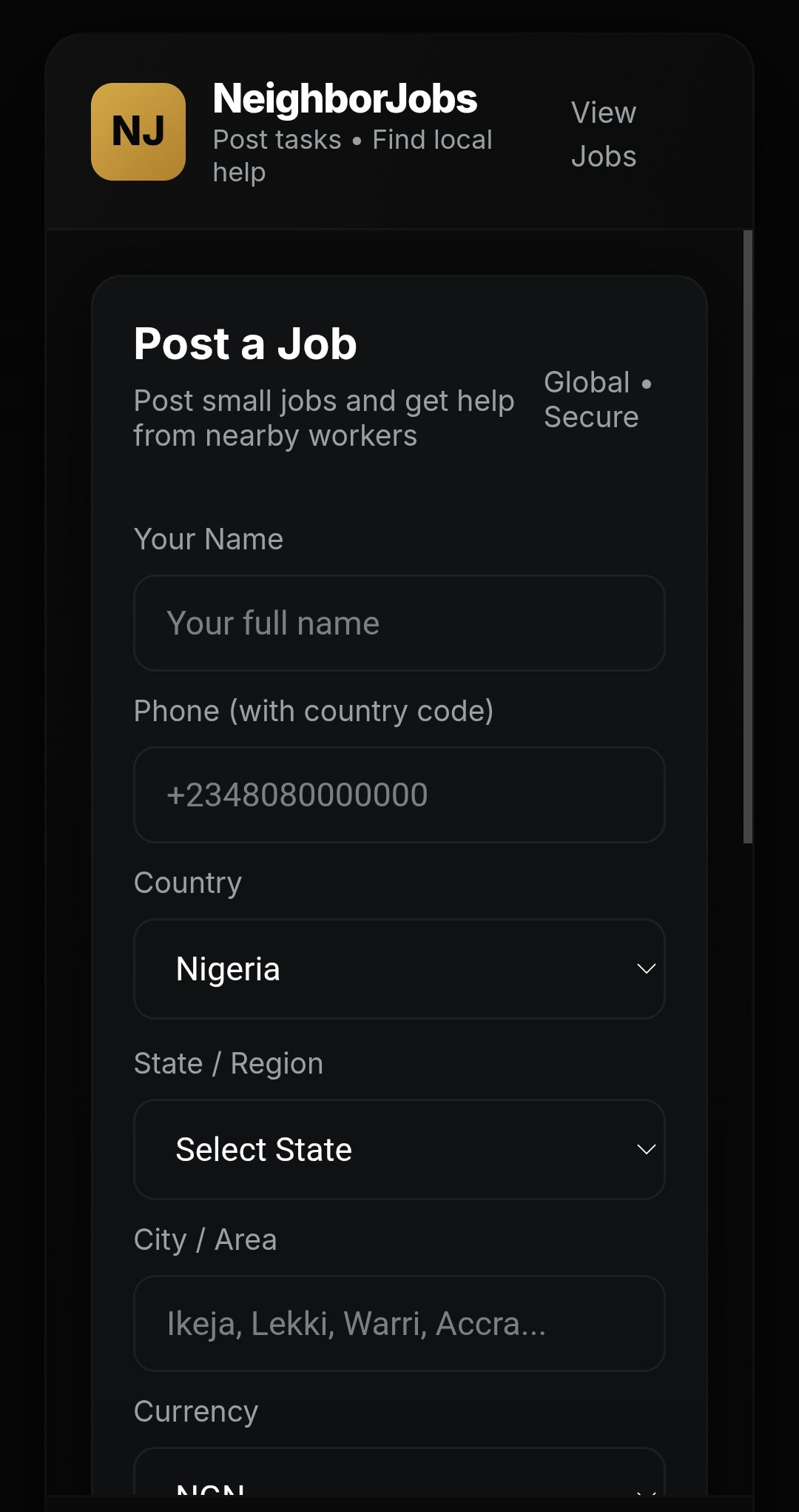 NeighborJobs — Post Job