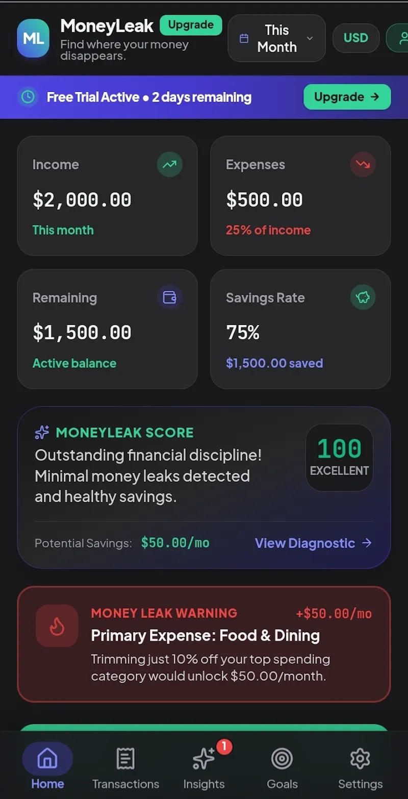 MoneyLeak screenshot 1
