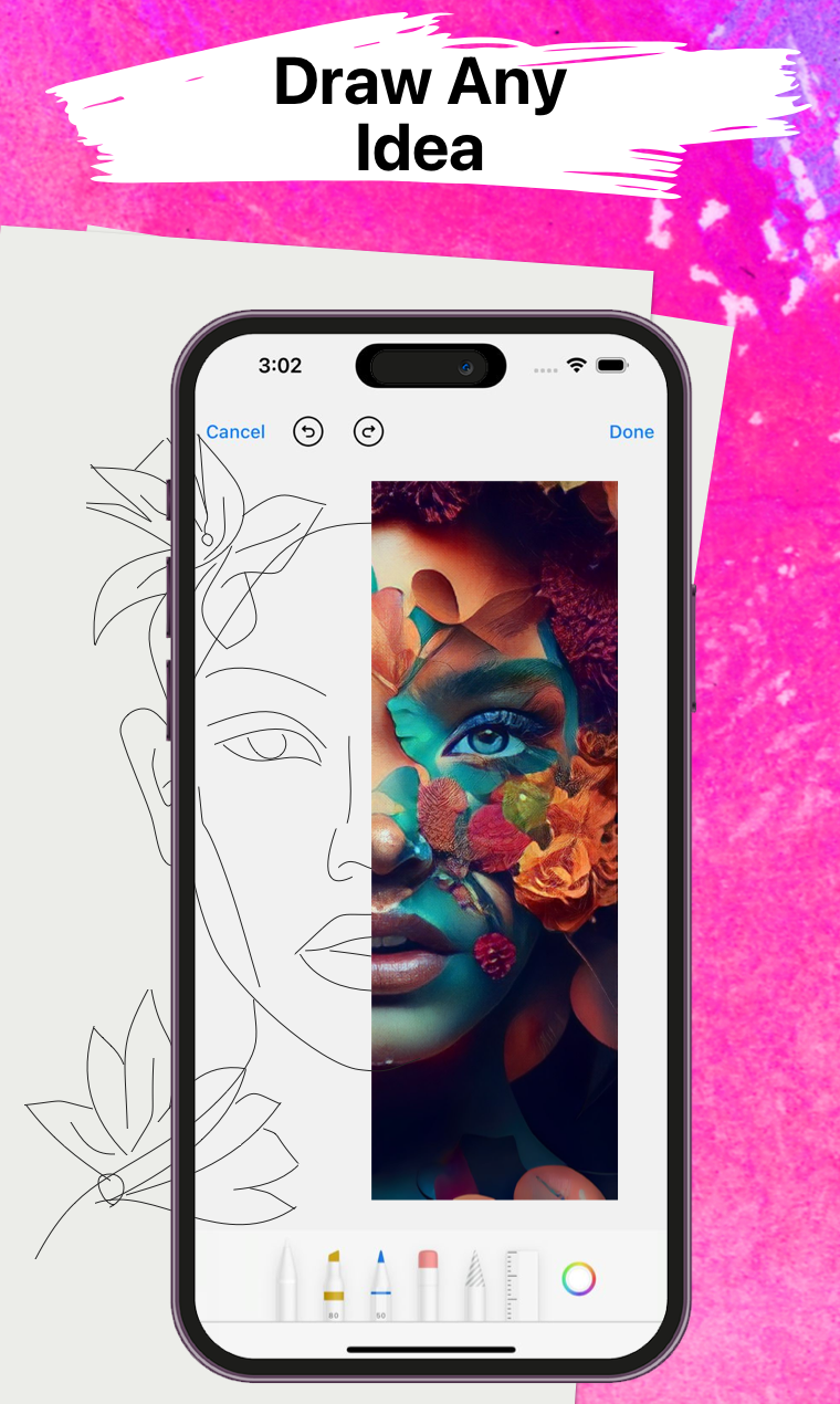 Skizzieren Sie die KI & AR -Zeichnung zum Kunstmacher - Zeichnen Sie mit AR -Verfolgung von Tech und Umwandeln Sie Skizzen in KI -Kunstwerke Medien 3