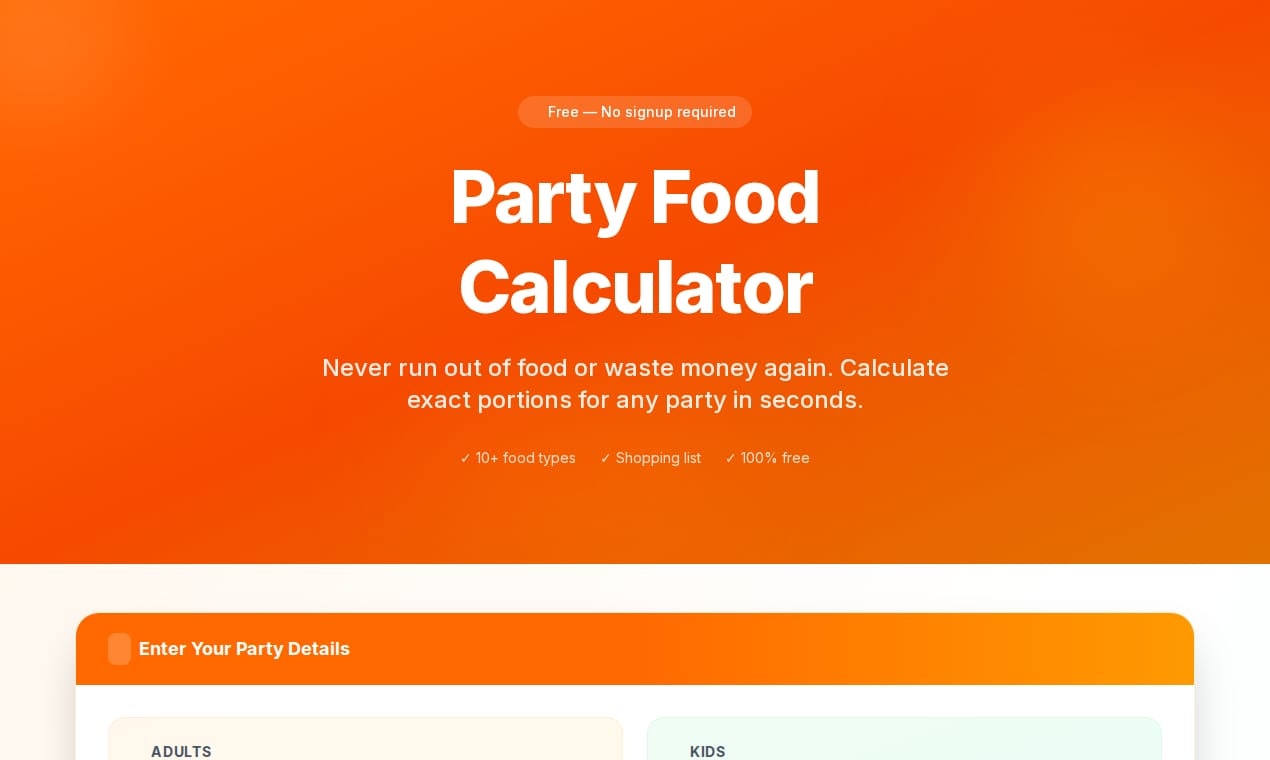PartyFoodCalc - Screenshot 4 showing product features and functionality