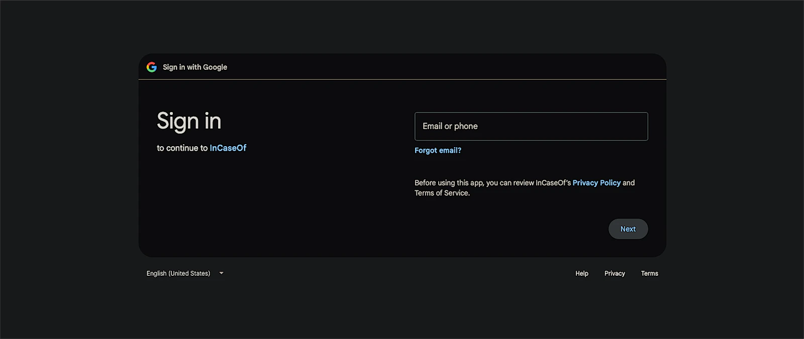InCaseOf screenshot 2