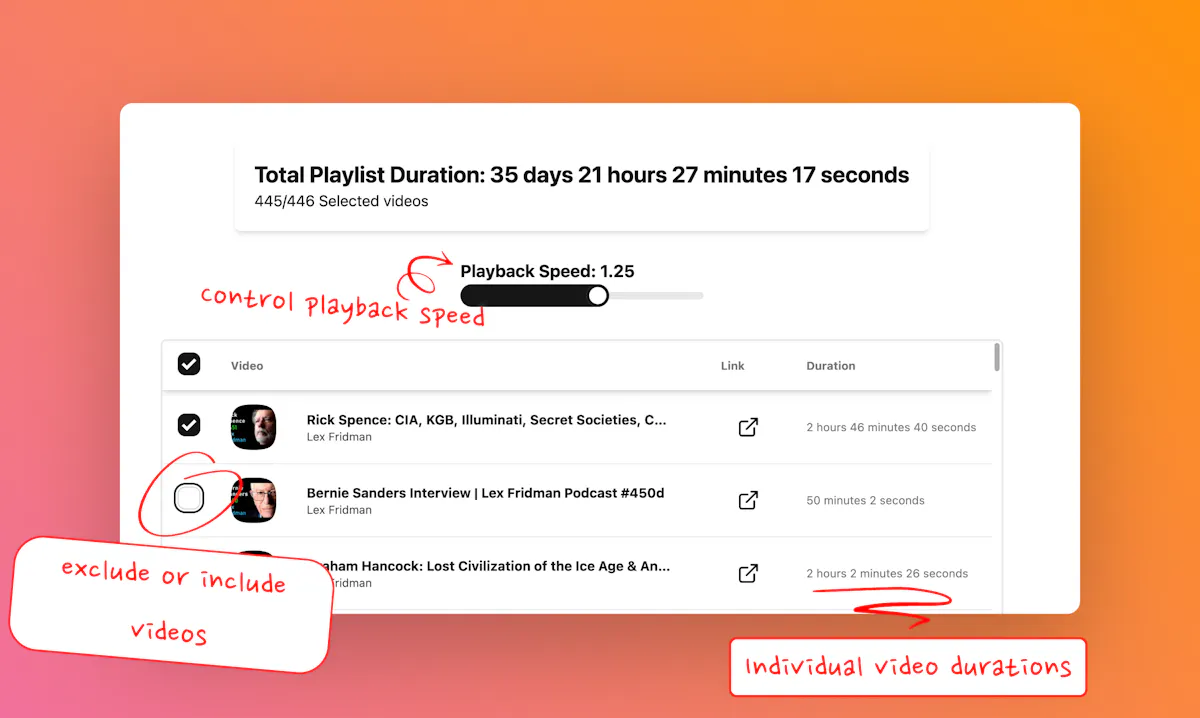 YouTube Playlist Calculator