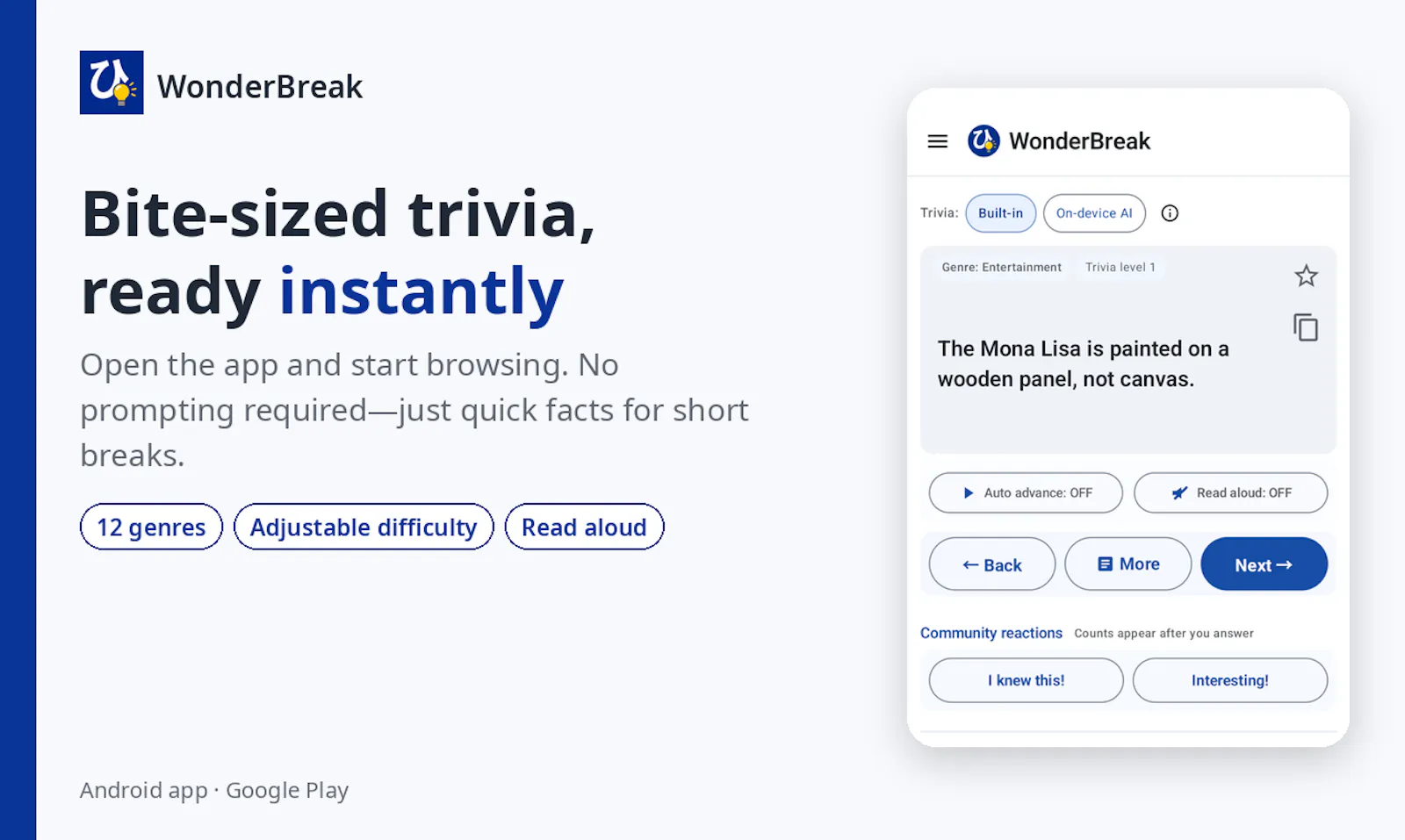 WonderBreak: Bite-Sized Facts screenshot 1