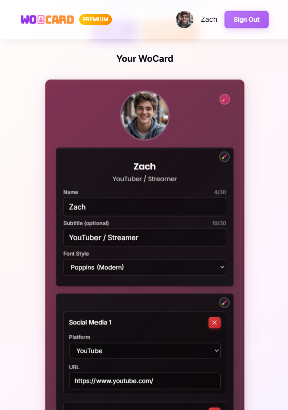 Wocard - Diseñar, editar y compartir su tarjeta de perfil personalizada media 2