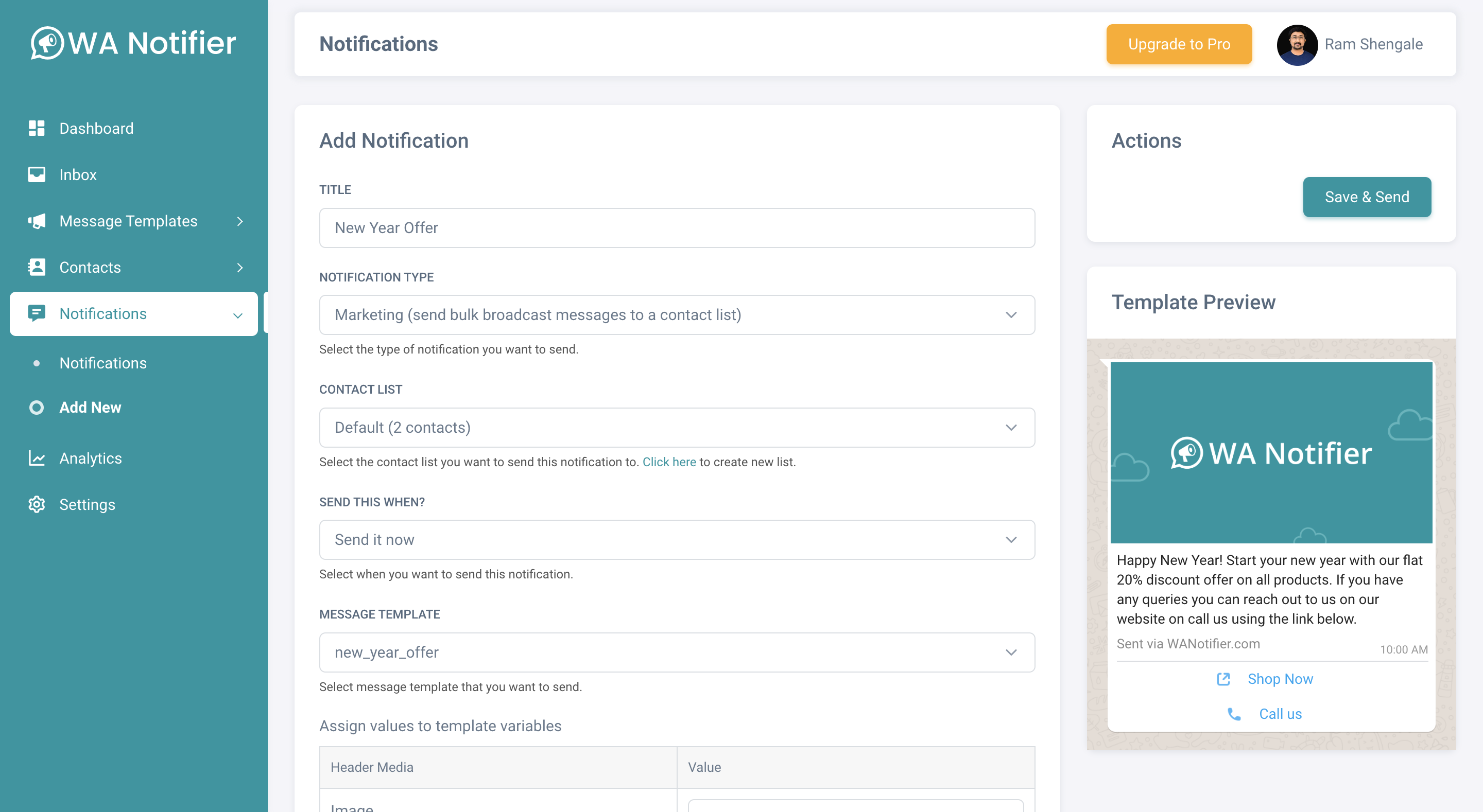Mídia 4 de WA notificar - Envie mensagens em massa do WhatsApp usando a API do WhatsApp Cloud