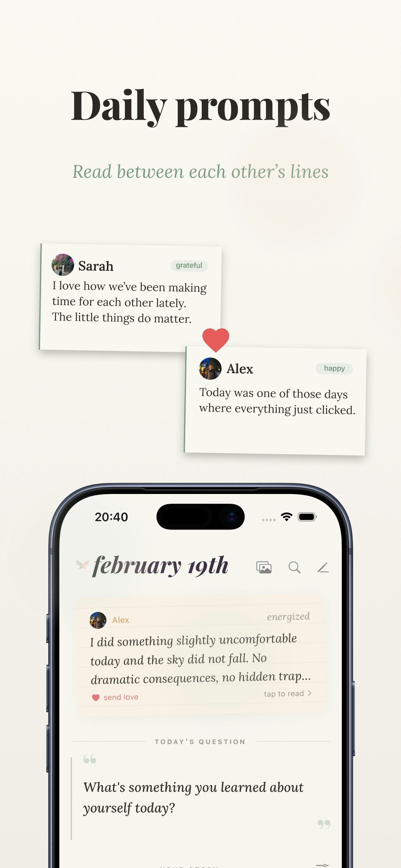 Wings: A shared relationship journal - Screenshot 2 showing product features and functionality
