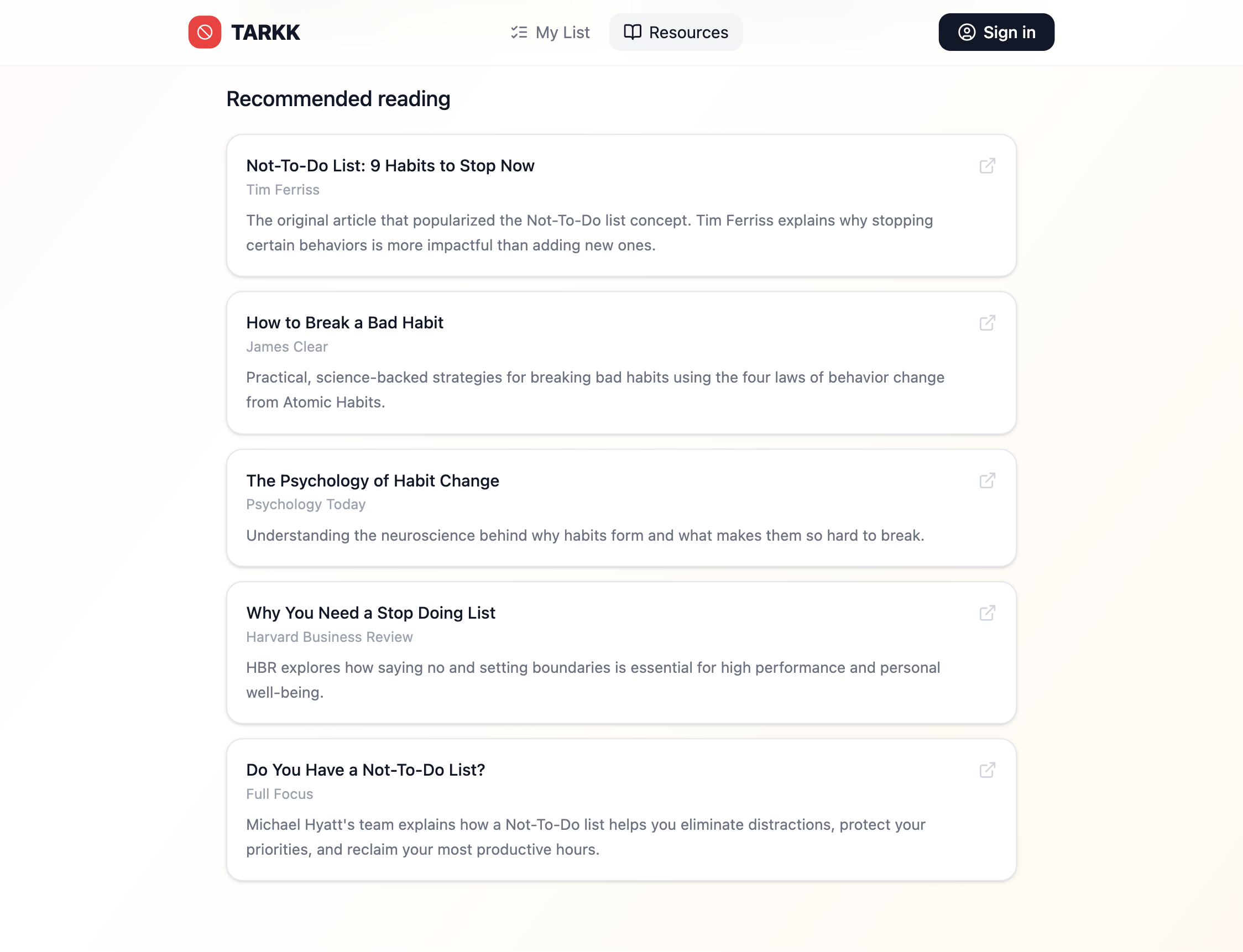 TARKK – Not-To-Do List - Screenshot 3 showing product features and functionality