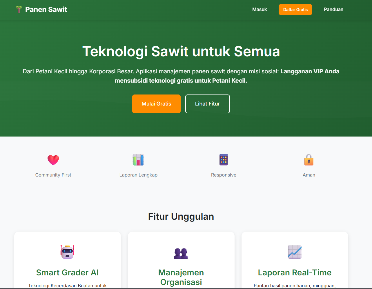 Palm Harvest AI - Main product screenshot demonstrating key features and user interface
