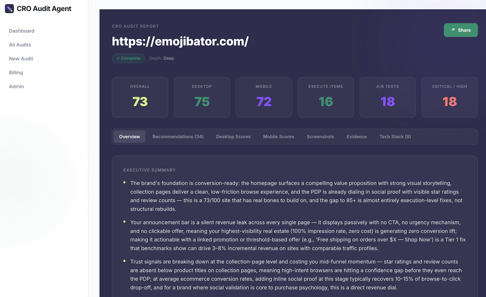 CRO Audit Agent screenshot 2