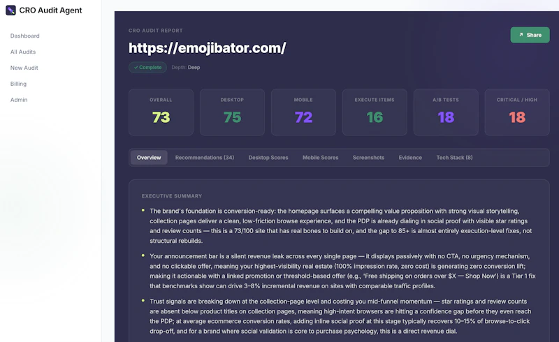 CRO Audit Agent screenshot 2