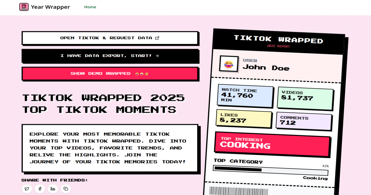 Year Wrapped - Main product screenshot demonstrating key features and user interface