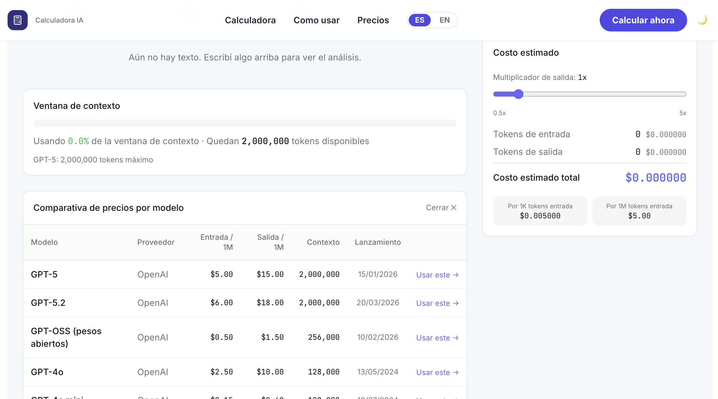 Calculadora de Tokens IA screenshot 2