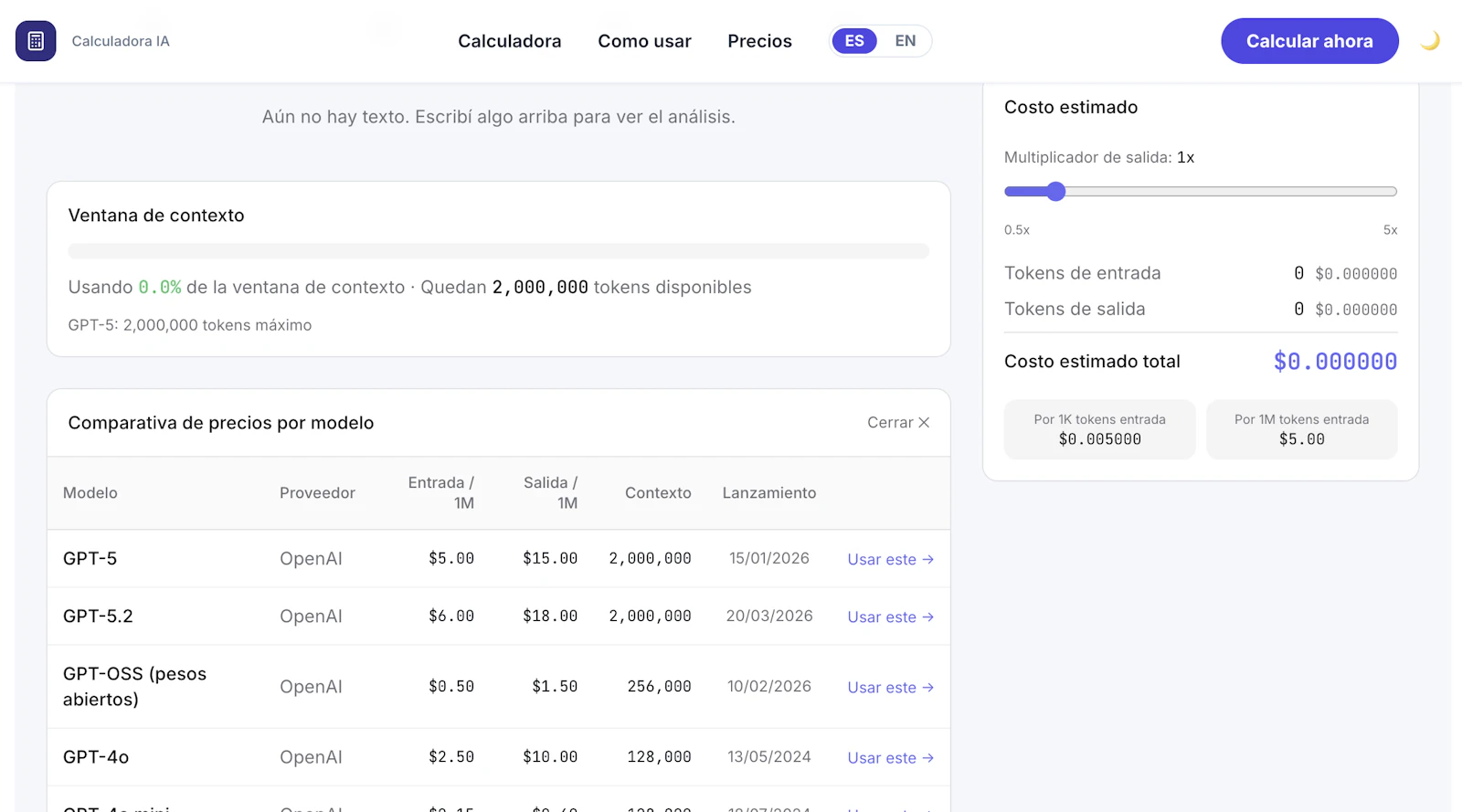 Calculadora de Tokens IA screenshot 2
