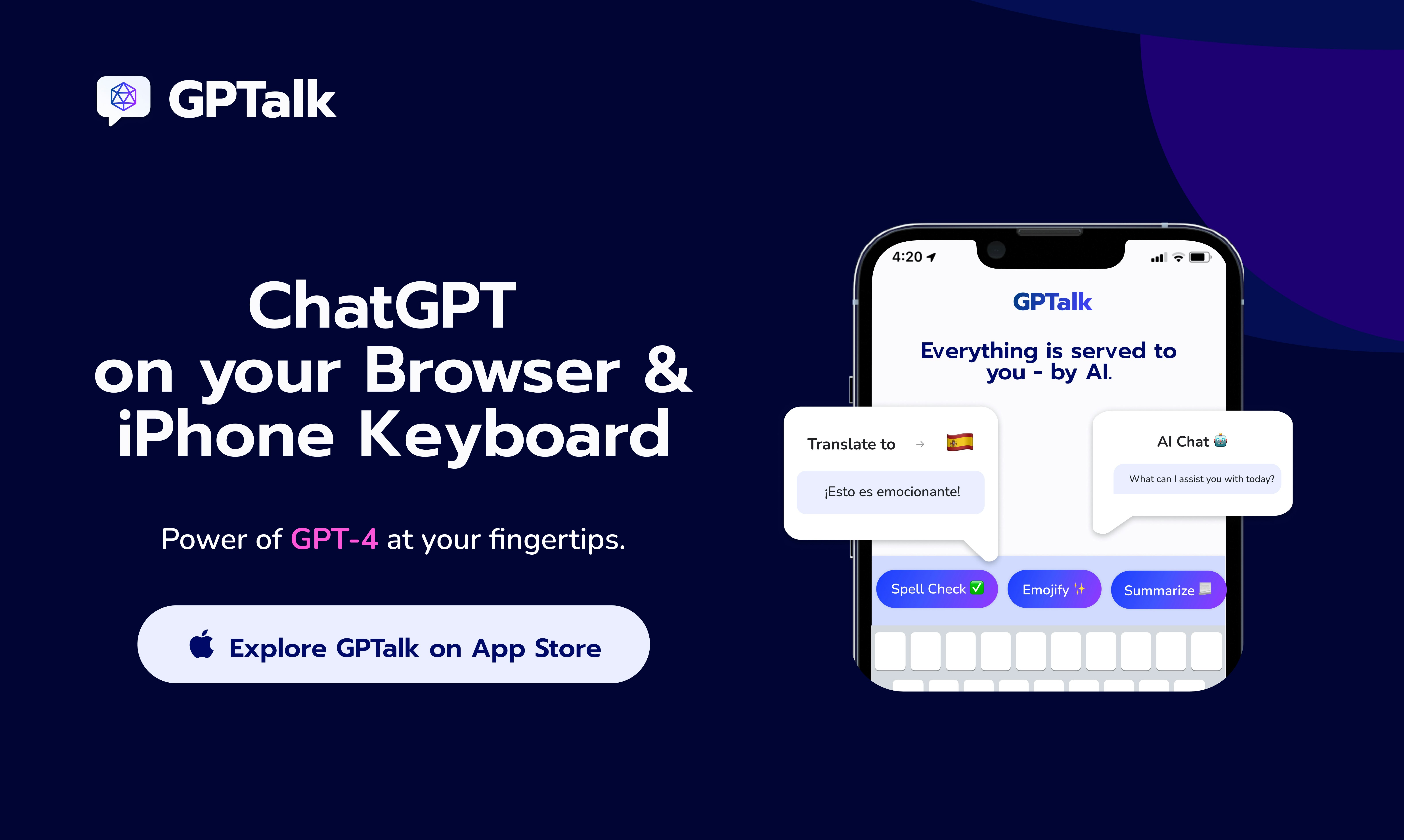 GPTALK: CHATGPT บนคีย์บอร์ด iPhone! - เพียงพิมพ์คีย์บอร์ดของคุณเพื่อใช้ AI! media 1