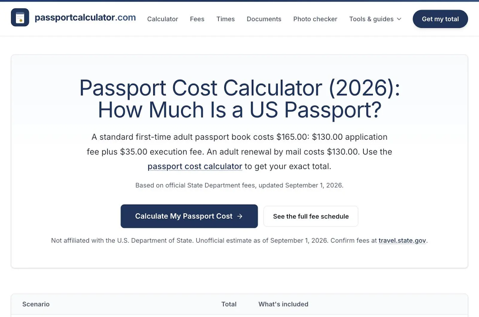 Passport Cost Calculator screenshot 1