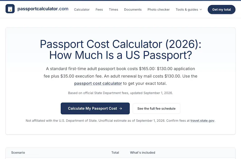 Passport Cost Calculator screenshot 1
