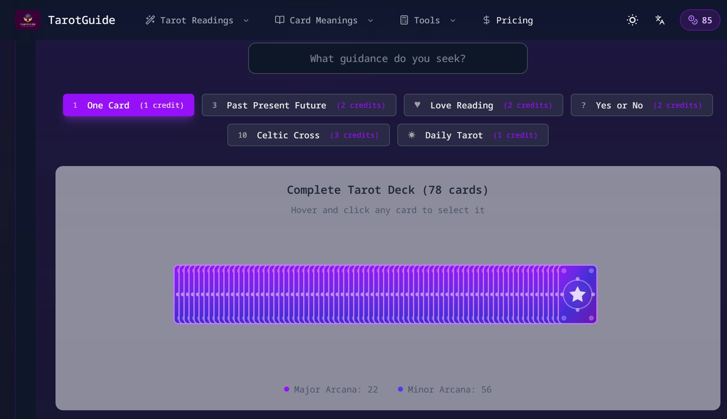 TarotGuide (TarotGuide AI) - Main product screenshot demonstrating key features and user interface