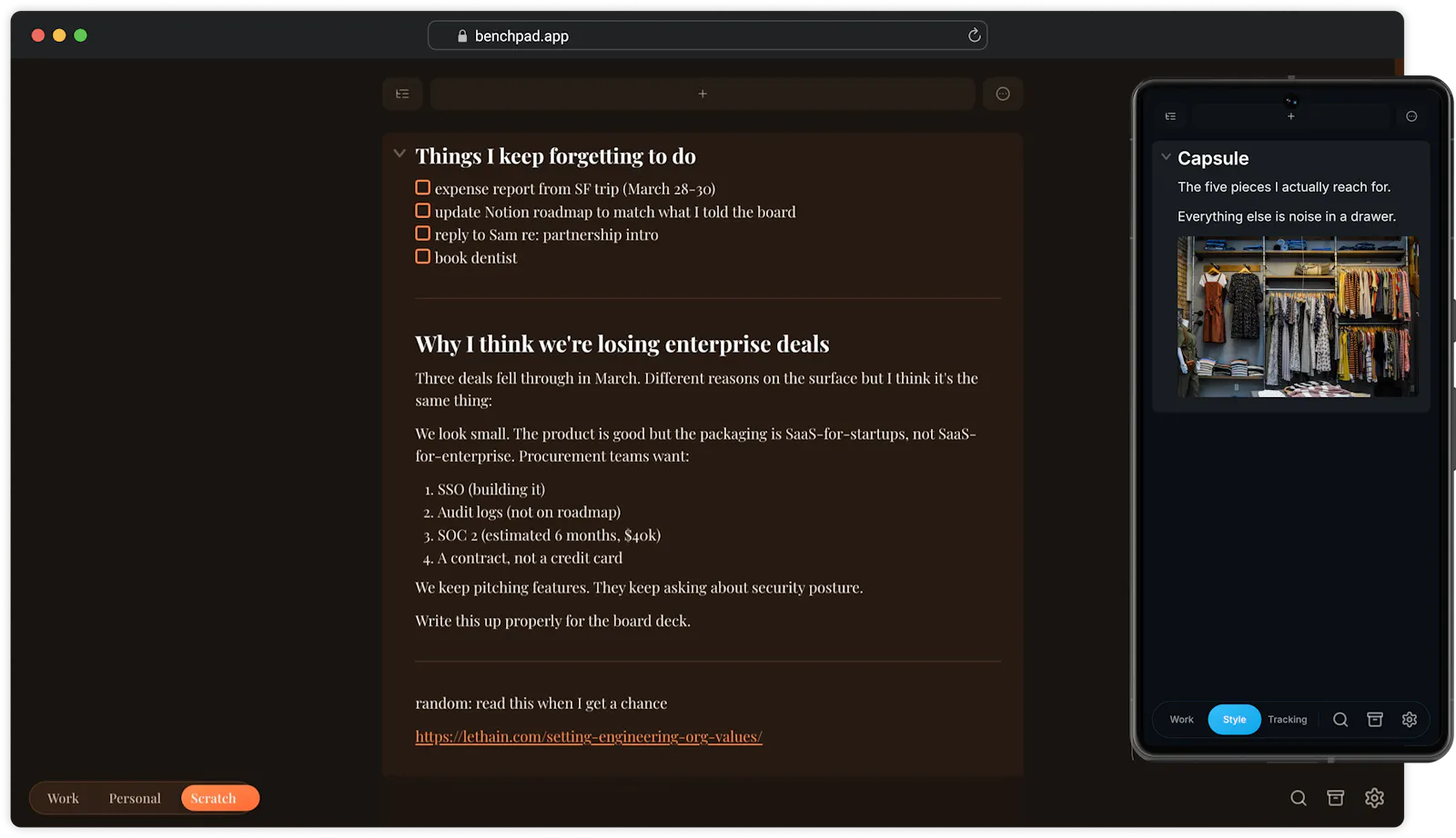 Benchpad: Scratchpad Notes screenshot 1