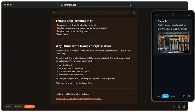 Benchpad: Scratchpad Notes screenshot 1