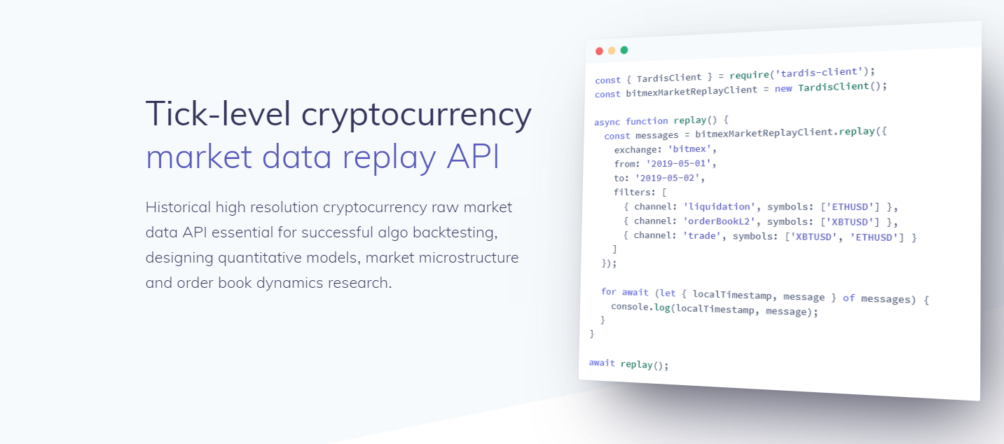tardis.dev: Historical tick-level cryptocurrency market data replay API |  Product Hunt