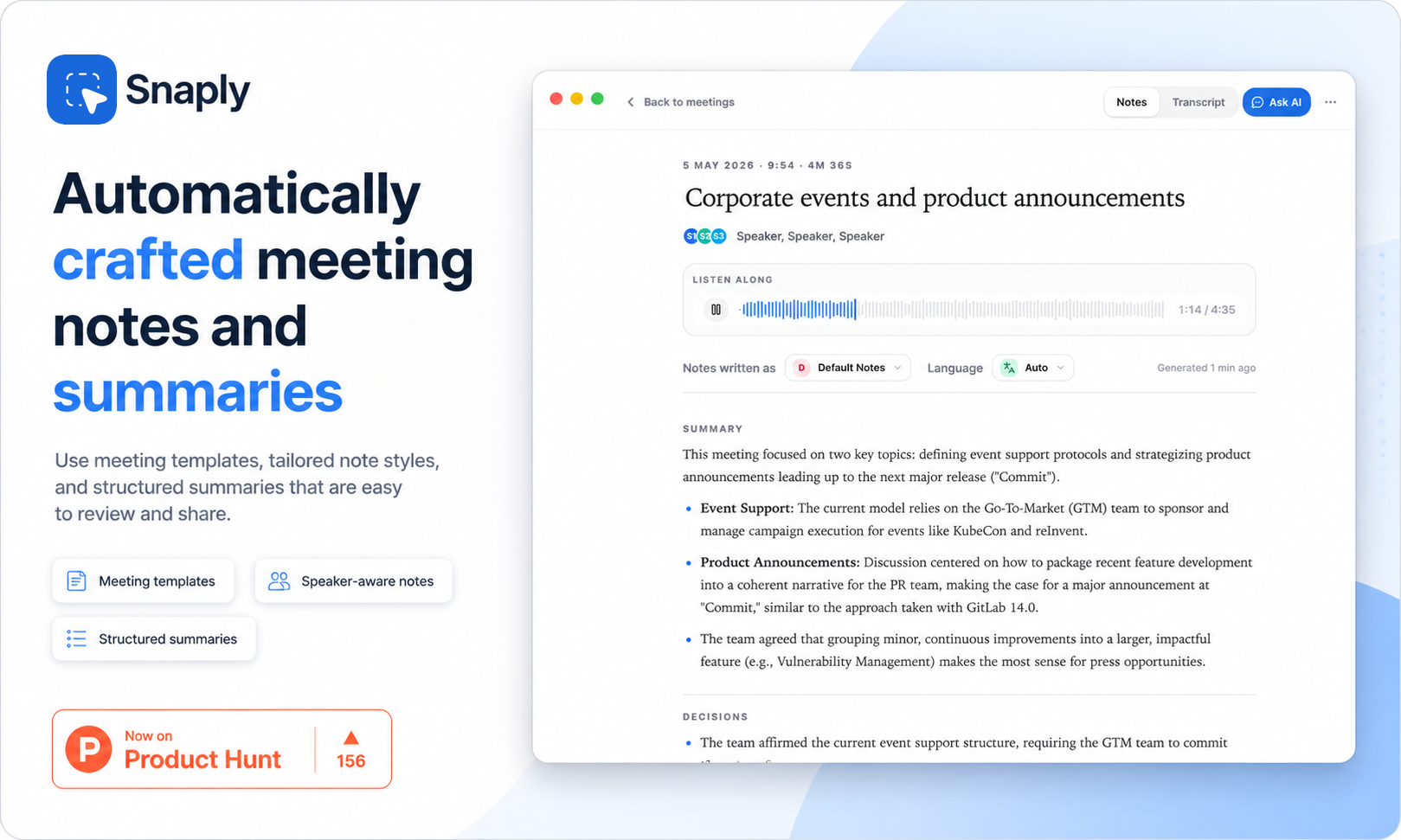 AI meeting notes by Snaply gallery image