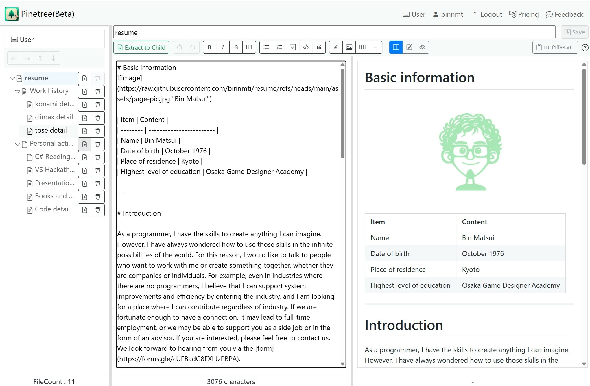 Pinetree (Beta) - Pinetree is een browser-gebaseerde hiërarchische markdown-editor media 2