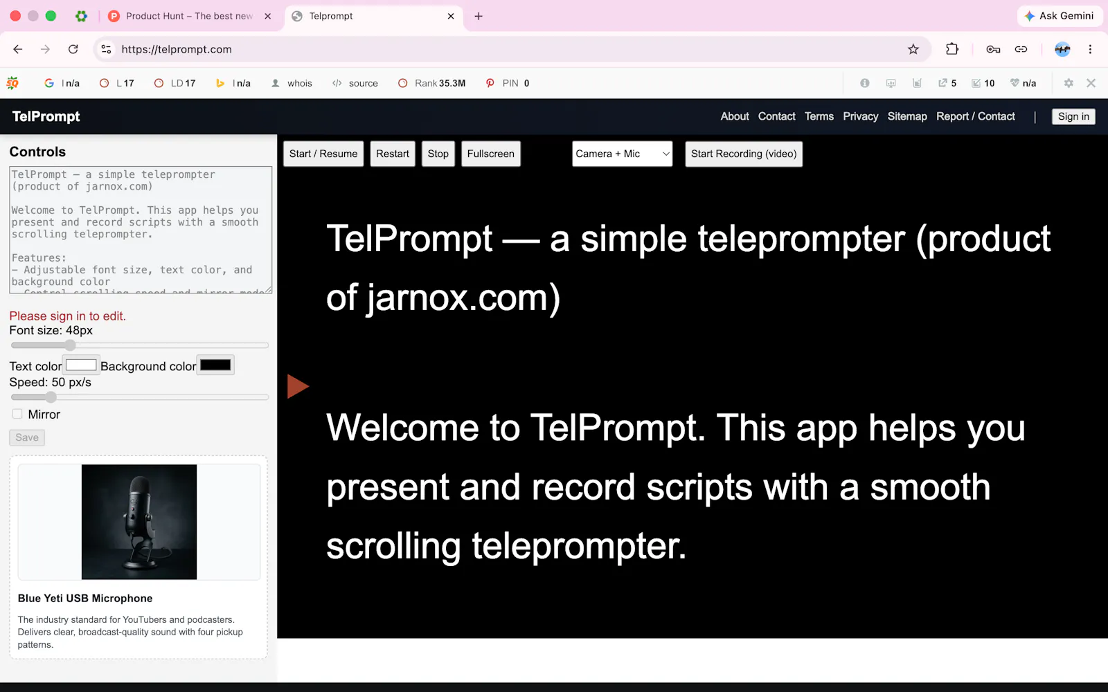 Telprompt screenshot 1
